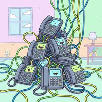A stack of voip phones